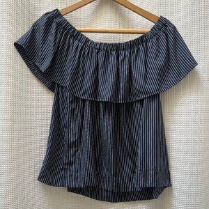 Madewell Blue and White Striped Silk Shirt Size S